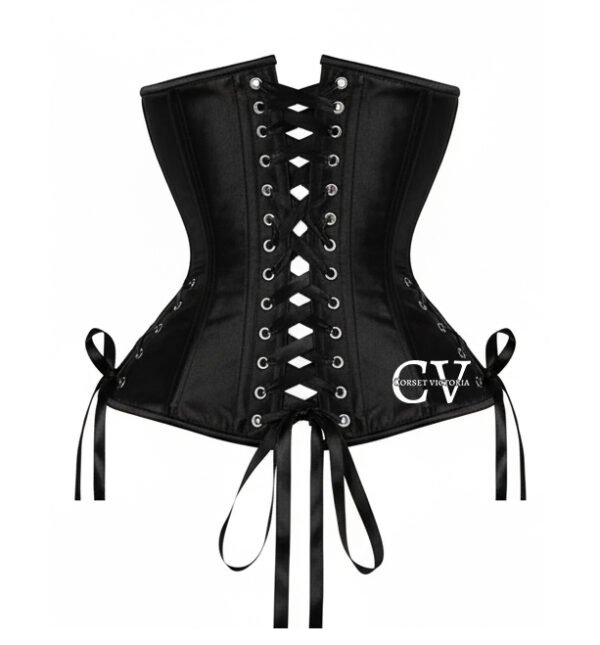 Black Satin Underbust Corset Gothic Halloween Costume Corset - Image 2