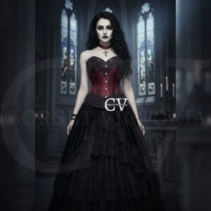 Maroon Gothic Corset with Lace Up Back Elegant Waist Cincher