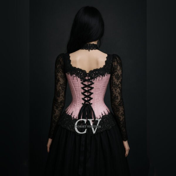 Pink Corset Halloween Costume With Black Sequins Bustier top - Image 2