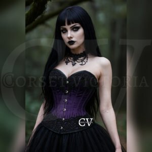 Purple Satin With Black Sequins Goth Overbust Women's Corset