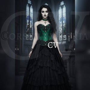 Green Satin With Black Sequins Halloween Women's Corset
