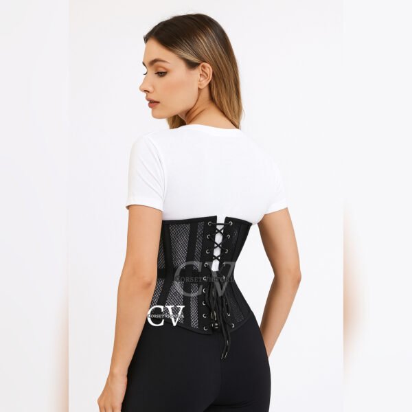 Black Mesh Underbust Corset Waist Trainer with Steel Boning – Breathable Shapewear for Women Halloween Costume