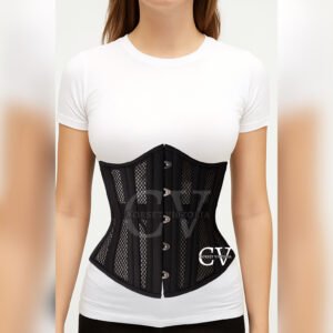 Black Mesh Underbust Corset Waist Trainer with Steel Boning – Breathable Shapewear for Women Halloween Costume